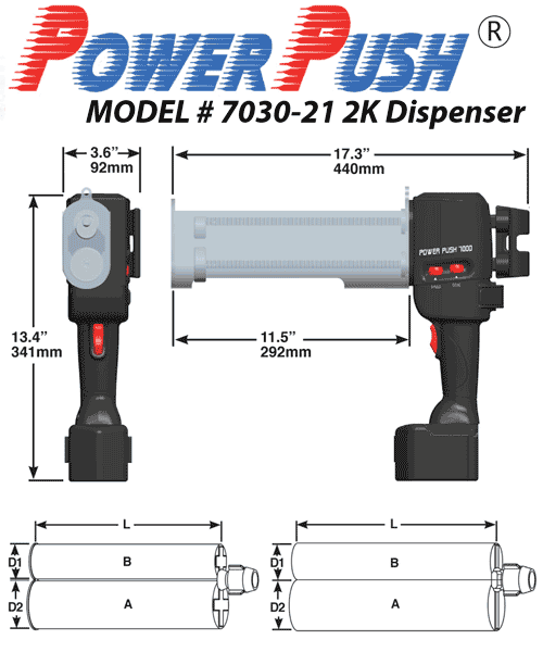 7030-21 Meritool PowerPush 7030-21 450ML Two Component Dispenser 300x150ml 2:1