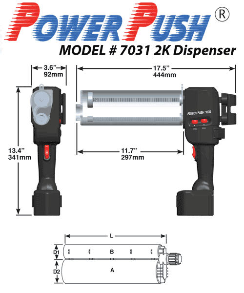 7031 Meritool PowerPush 7031 585ml two component 440x150ml 1:1 dispenser