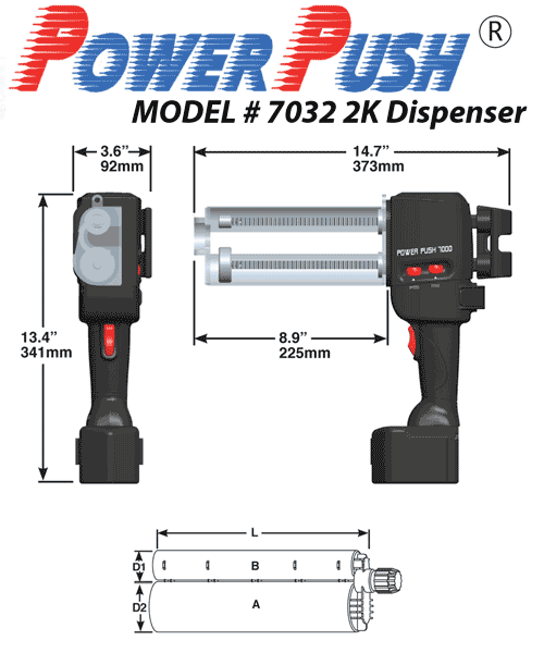 7032 Meritool PowerPush 385ml Two Component 285x95ml 3:1 Dispenser