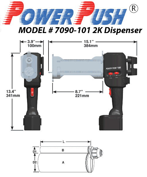 Meritool PowerPush 7090-101 495ml Two Component Dispenser 450x45ml 10:1